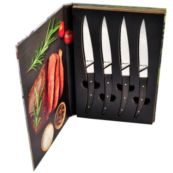 4pc Legnoart Porterhouse Steak Knife Set with Dark Wood Handle SK-300D - Picture 4 of 4